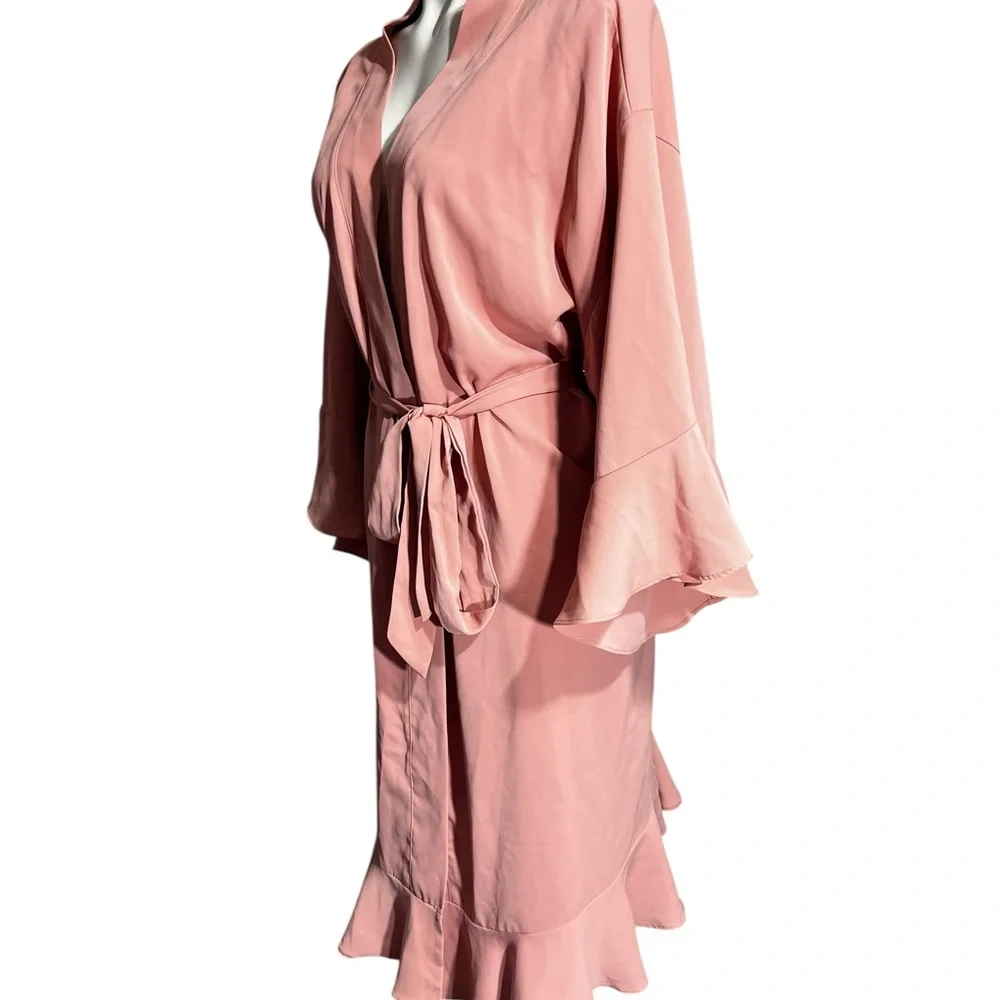 Birdy‎ Grey Kenny matte satin robe 1x/3x dusty rose pink Kimono wedding bridal